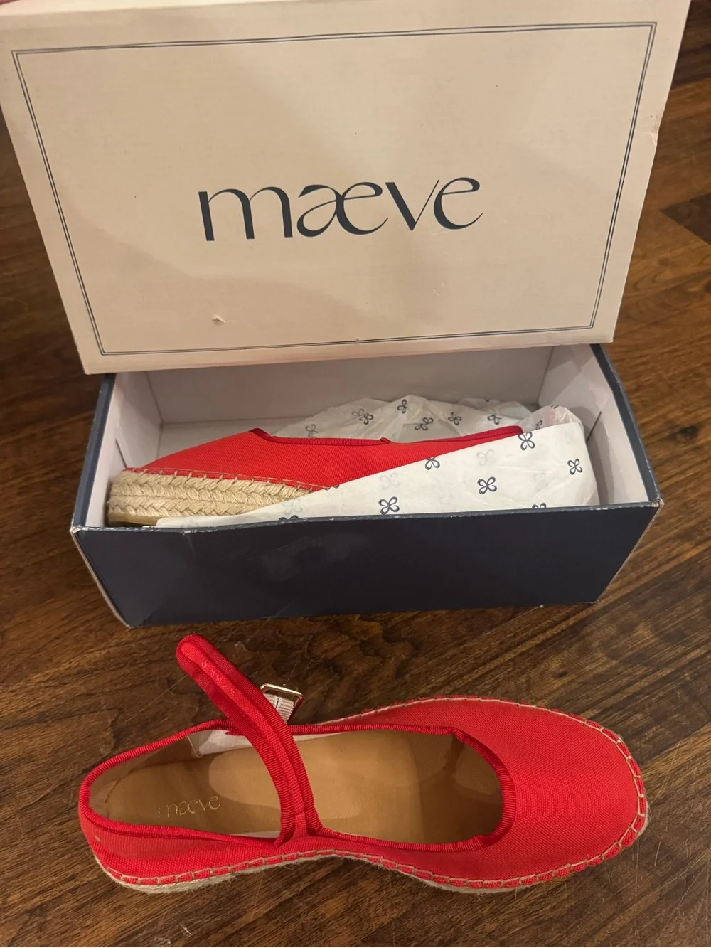Maeve Red Canvas Espadrille Mary Jane Flats